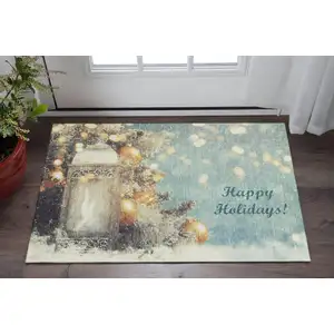 Photo of Blue Gold And Ivory Geometric Washable Area Rug With UV Protection
