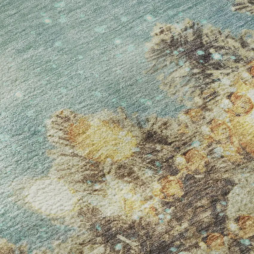 Blue Gold And Ivory Christmas Distressed Washable Area Rug With UV Protection Photo 9