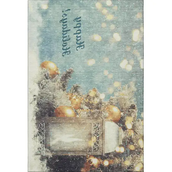 Blue Gold And Ivory Geometric Washable Area Rug With UV Protection Photo 4