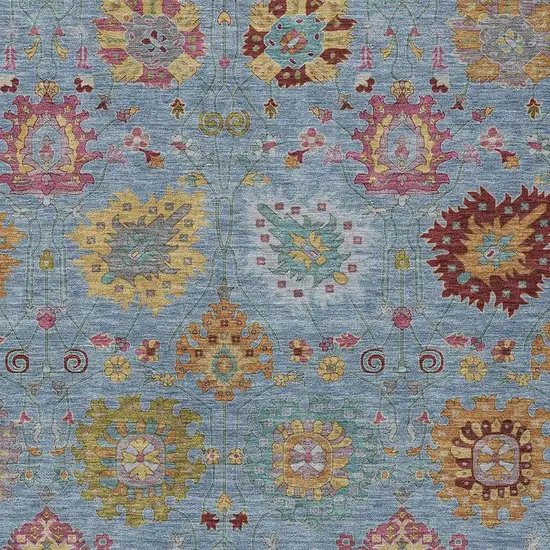 Blue Gold And Pink Damask Washable Indoor Outdoor Area Rug Photo 7