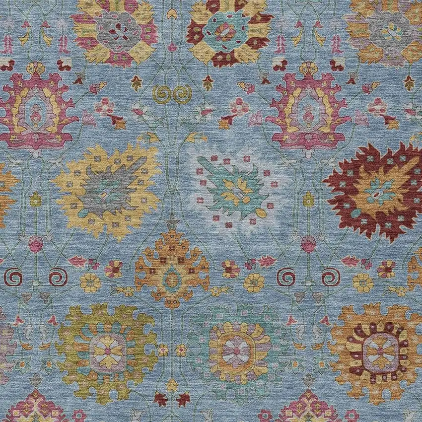 Blue Gold And Pink Damask Washable Indoor Outdoor Area Rug Photo 7