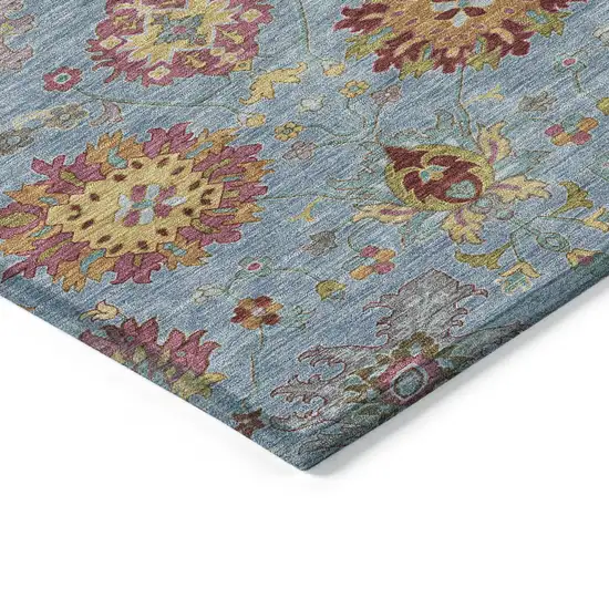 Blue Gold And Pink Damask Washable Indoor Outdoor Area Rug Photo 5