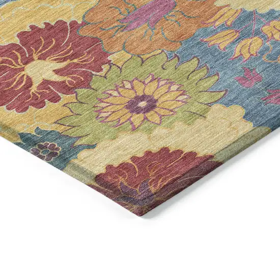 Blue Gold And Pink Floral Washable Indoor Outdoor Area Rug Photo 6