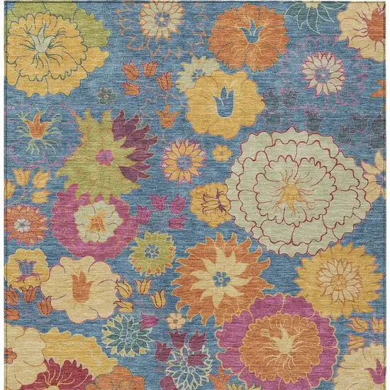 Blue Gold And Pink Floral Washable Indoor Outdoor Area Rug Photo 4