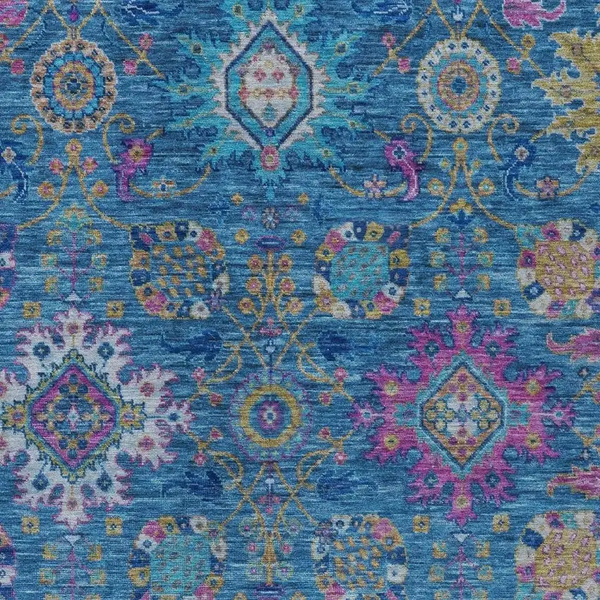 Blue Gold And Pink Medallion Washable Indoor Outdoor Area Rug Photo 6