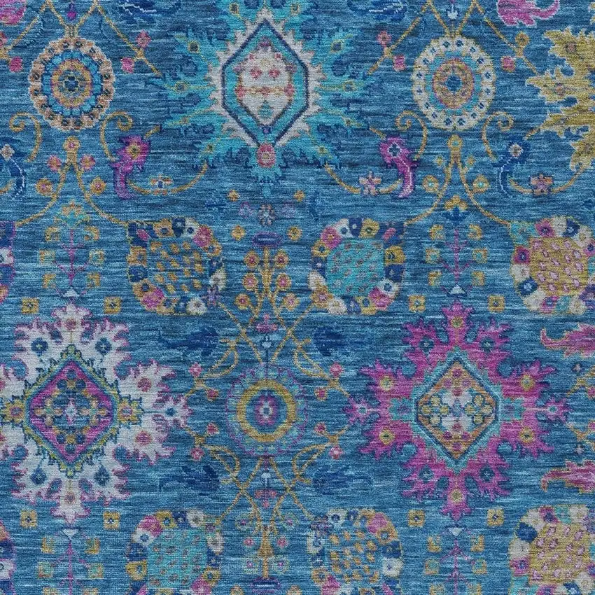 Blue Gold And Pink Medallion Washable Indoor Outdoor Area Rug Photo 6