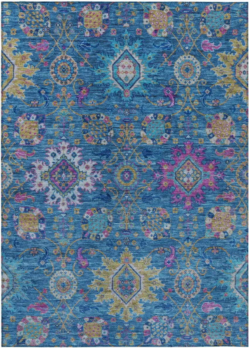 Blue Gold And Pink Medallion Washable Indoor Outdoor Area Rug Photo 1