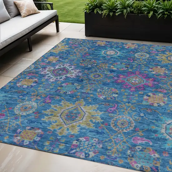 Blue Gold And Pink Medallion Washable Indoor Outdoor Area Rug Photo 2