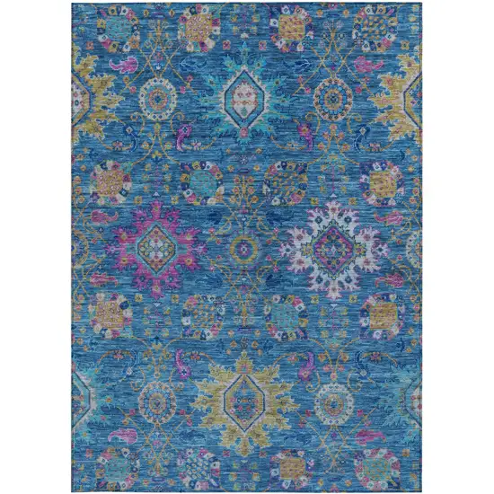 Blue Gold And Pink Medallion Washable Indoor Outdoor Area Rug Photo 4