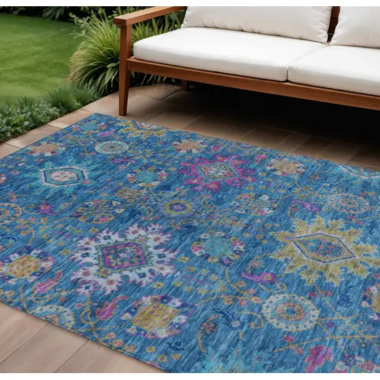 Blue Gold And Pink Medallion Washable Indoor Outdoor Area Rug Photo 2