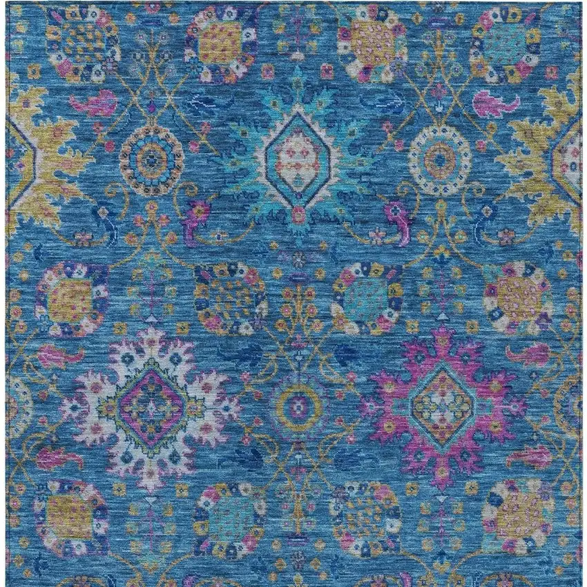 Blue Gold And Pink Medallion Washable Indoor Outdoor Area Rug Photo 3