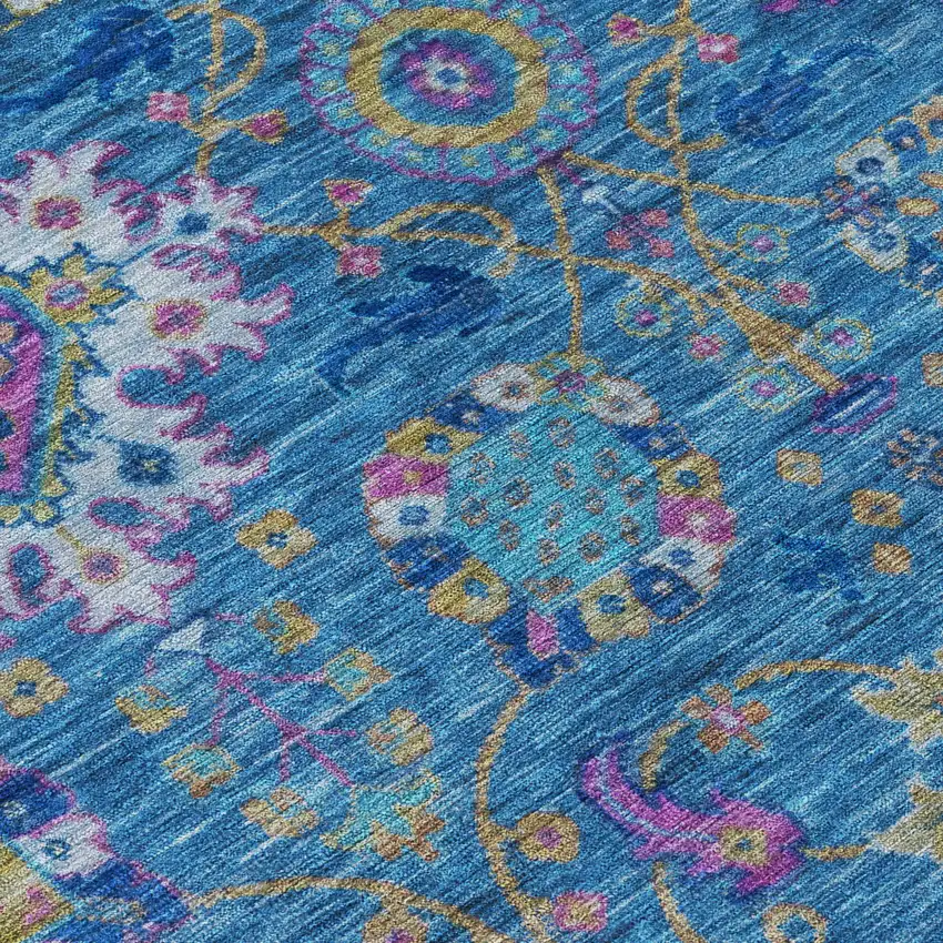 Blue Gold And Pink Medallion Washable Indoor Outdoor Area Rug Photo 6