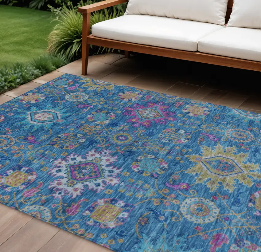 Blue Gold And Pink Medallion Washable Indoor Outdoor Area Rug Photo 2