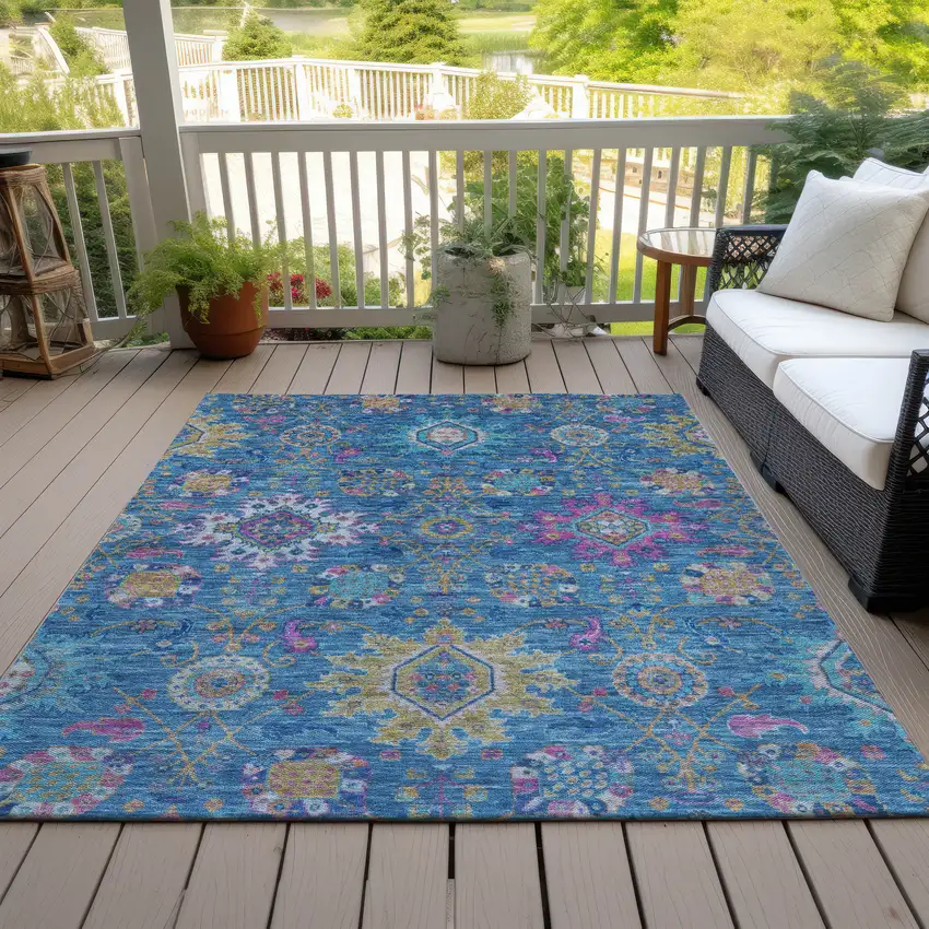 Blue Gold And Pink Medallion Washable Indoor Outdoor Area Rug Photo 7