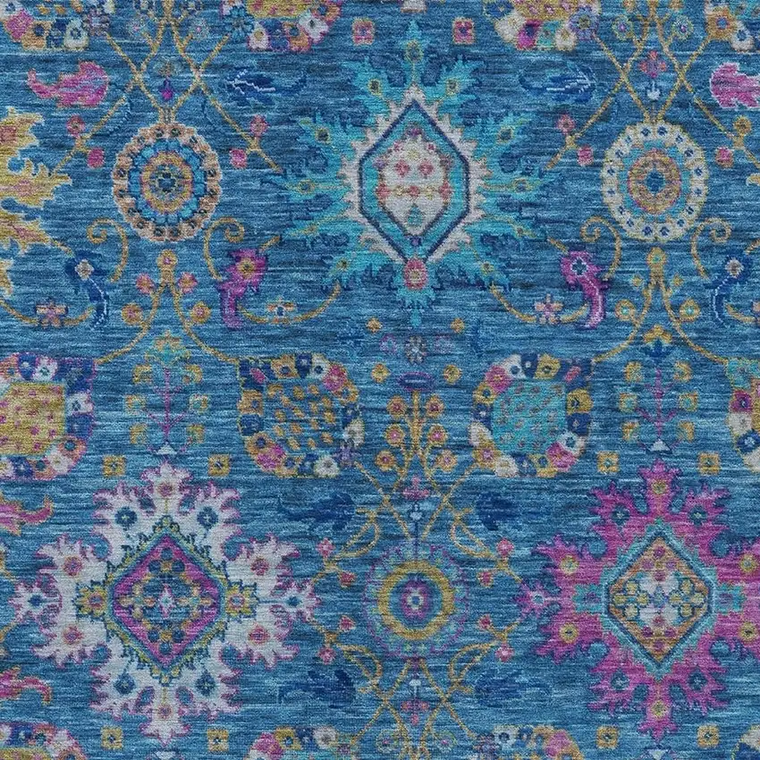 Blue Gold And Pink Medallion Washable Indoor Outdoor Area Rug Photo 6