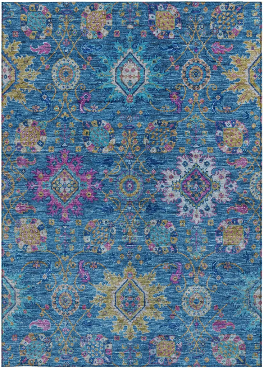 Blue Gold And Pink Medallion Washable Indoor Outdoor Area Rug Photo 3