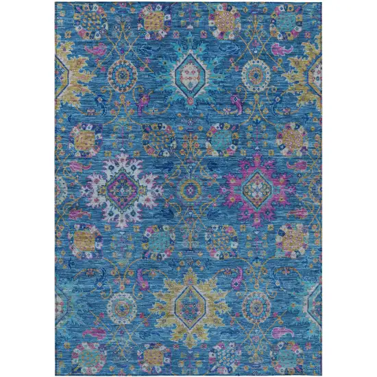 Blue Gold And Pink Medallion Washable Indoor Outdoor Area Rug Photo 1