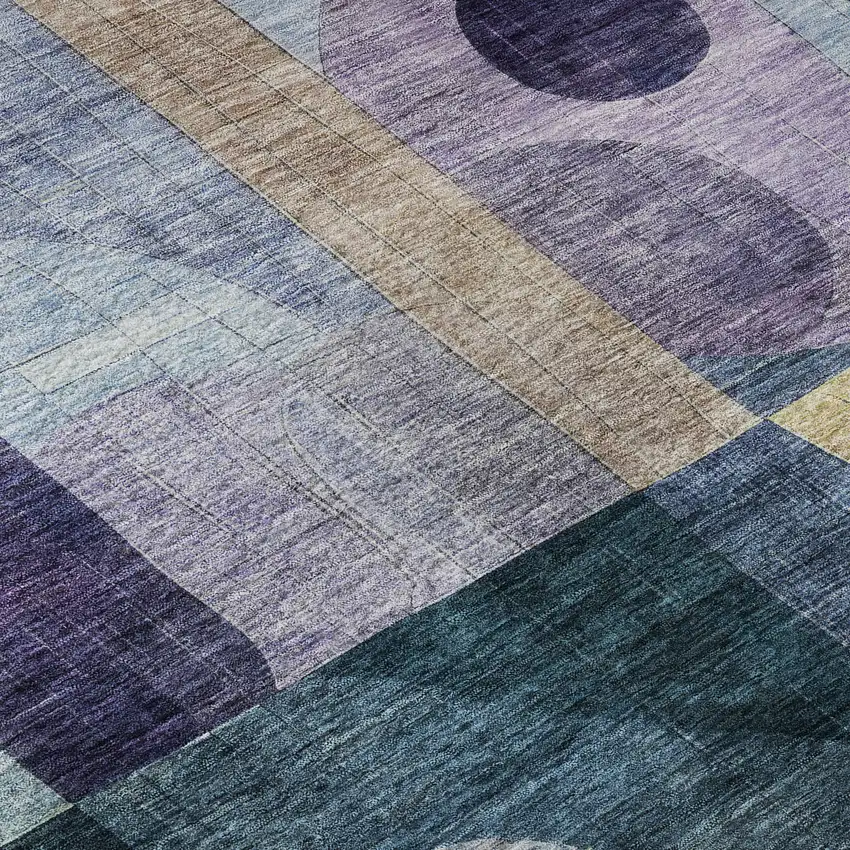 Blue Gold And Purple Abstract Geometric Washable Area Rug With UV Protection Photo 9
