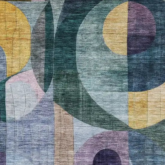 Blue Gold And Purple Abstract Geometric Washable Area Rug With UV Protection Photo 2