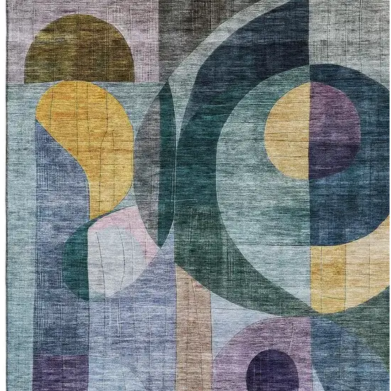 Blue Gold And Purple Abstract Geometric Washable Area Rug With UV Protection Photo 3