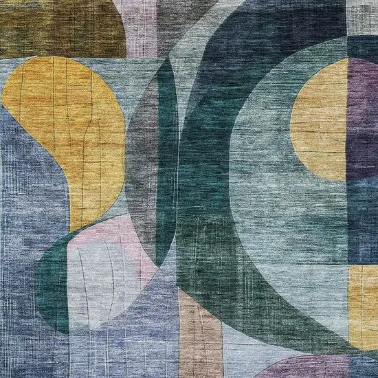 Blue Gold And Purple Abstract Geometric Washable Area Rug With UV Protection Photo 2