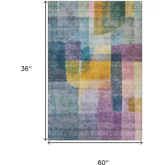 Blue Gold And Purple Abstract Washable Area Rug With UV Protection Photo 8