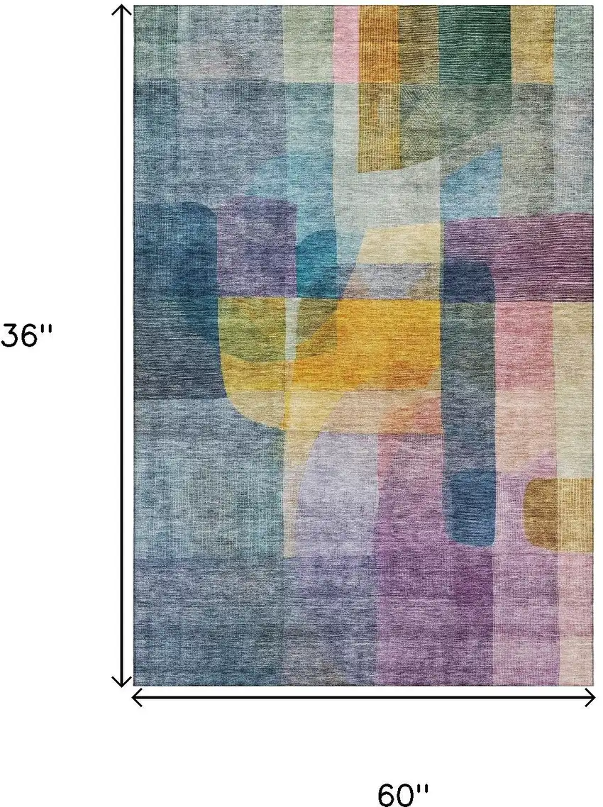 Blue Gold And Purple Abstract Washable Area Rug With UV Protection Photo 8