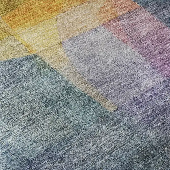 Blue Gold And Purple Abstract Washable Area Rug With UV Protection Photo 1