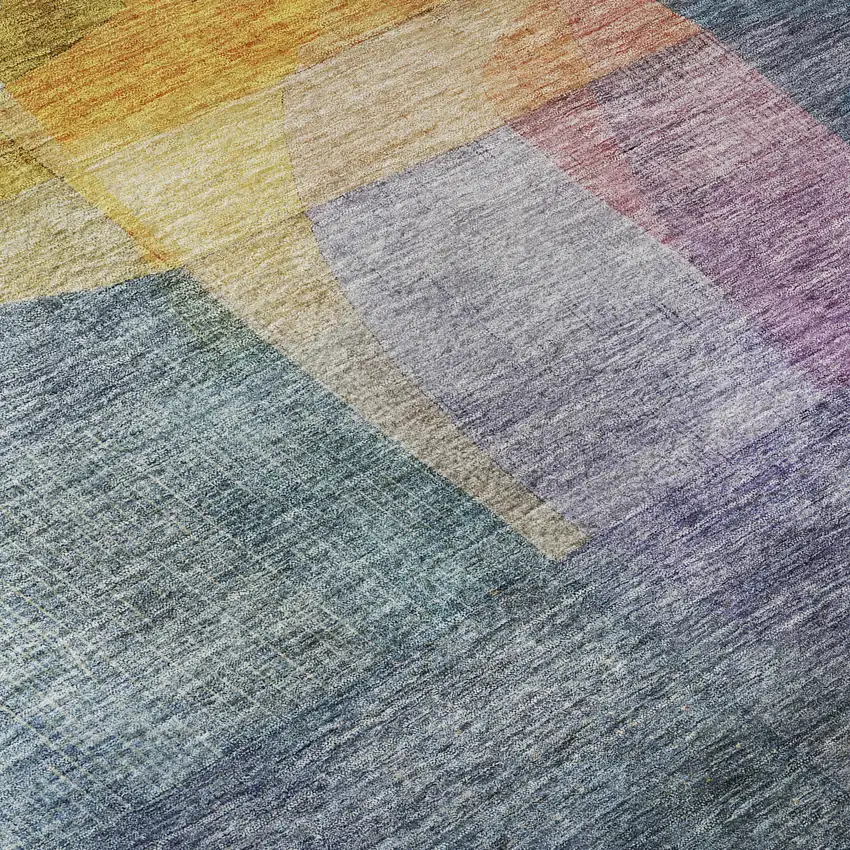 Blue Gold And Purple Abstract Washable Area Rug With UV Protection Photo 1