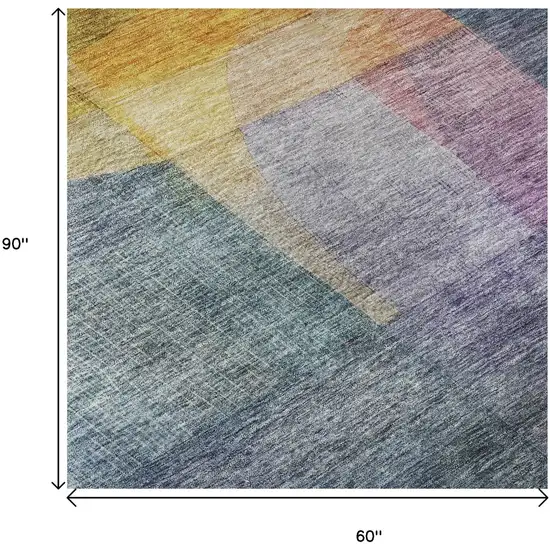 Blue Gold And Purple Abstract Washable Area Rug With UV Protection Photo 5