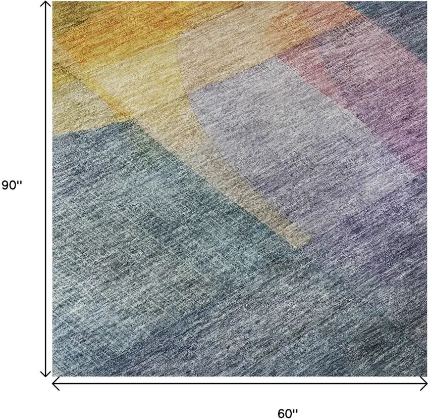 Blue Gold And Purple Abstract Washable Area Rug With UV Protection Photo 5