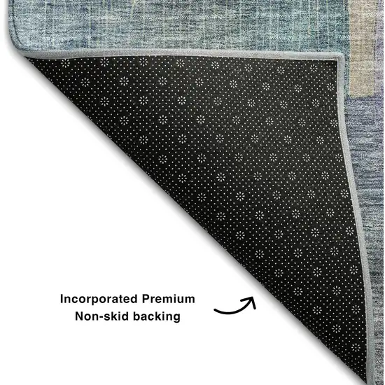 Blue Gold And Purple Abstract Washable Area Rug With UV Protection Photo 7