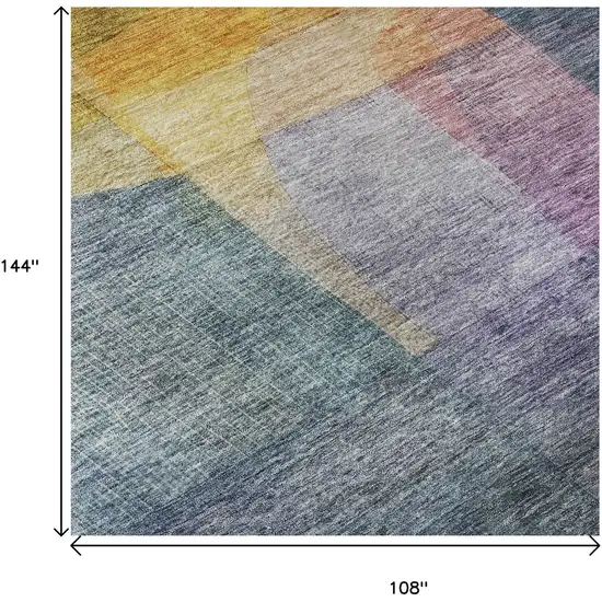 Blue Gold And Purple Abstract Washable Area Rug With UV Protection Photo 9