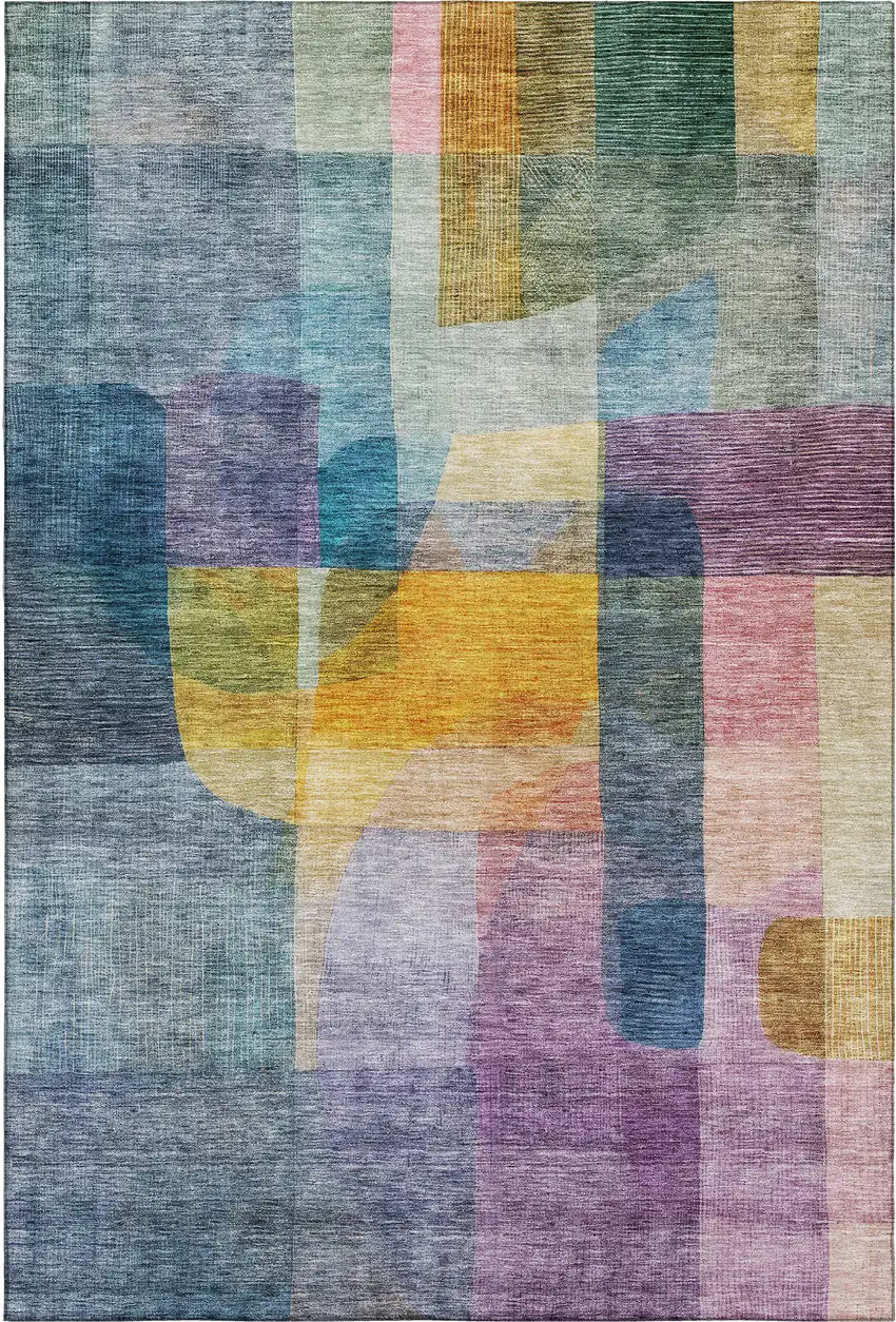 Blue Gold And Purple Abstract Washable Area Rug With UV Protection Photo 5