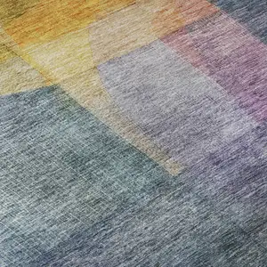Photo of Blue Gold And Purple Abstract Washable Area Rug With UV Protection