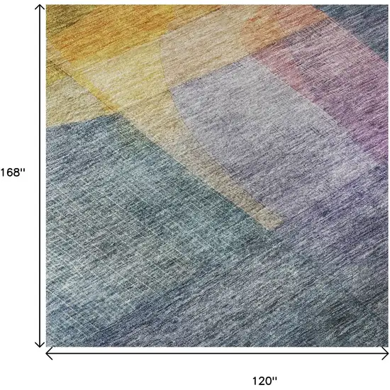 Blue Gold And Purple Abstract Washable Area Rug With UV Protection Photo 5