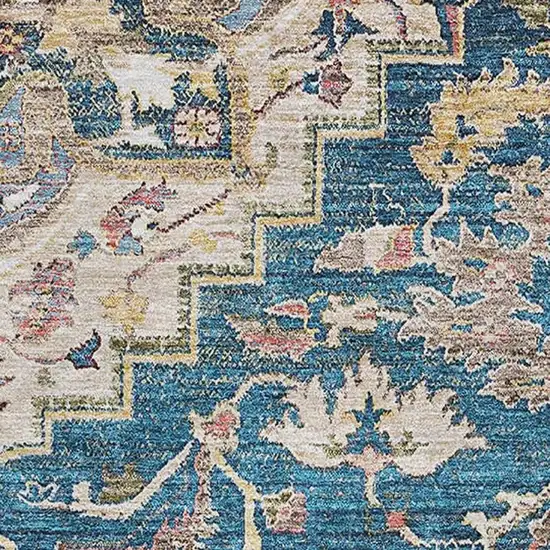 Blue Gold And Rust Floral Medallion Washable Area Rug With UV Protection Photo 3