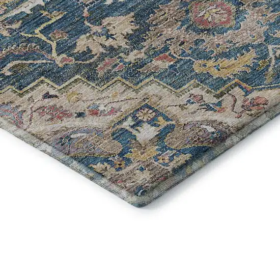Blue Gold And Rust Floral Medallion Washable Area Rug With UV Protection Photo 8