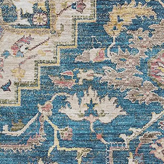 Blue Gold And Rust Floral Medallion Washable Area Rug With UV Protection Photo 3