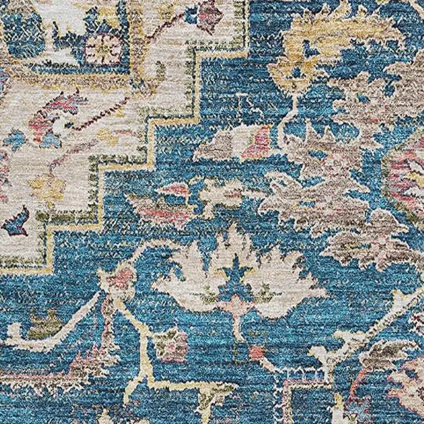 Blue Gold And Rust Floral Medallion Washable Area Rug With UV Protection Photo 3