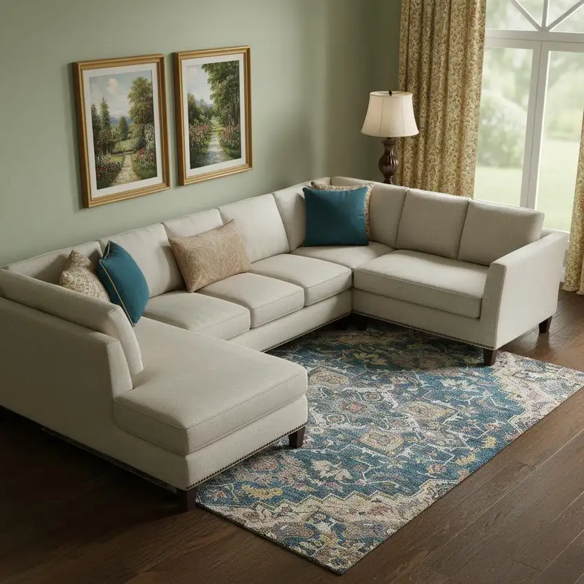 Blue Gold And Rust Floral Medallion Washable Area Rug With UV Protection Photo 1