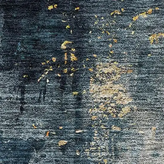 Blue Gold And Silver Abstract Washable Area Rug With UV Protection Photo 2