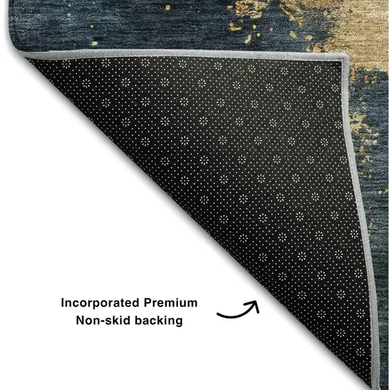 Blue Gold And Silver Abstract Washable Area Rug With UV Protection Photo 5
