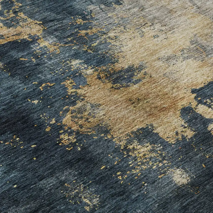 Blue Gold And Silver Abstract Washable Area Rug With UV Protection Photo 8