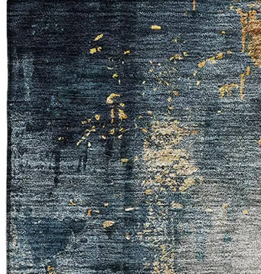Blue Gold And Silver Abstract Washable Area Rug With UV Protection Photo 3
