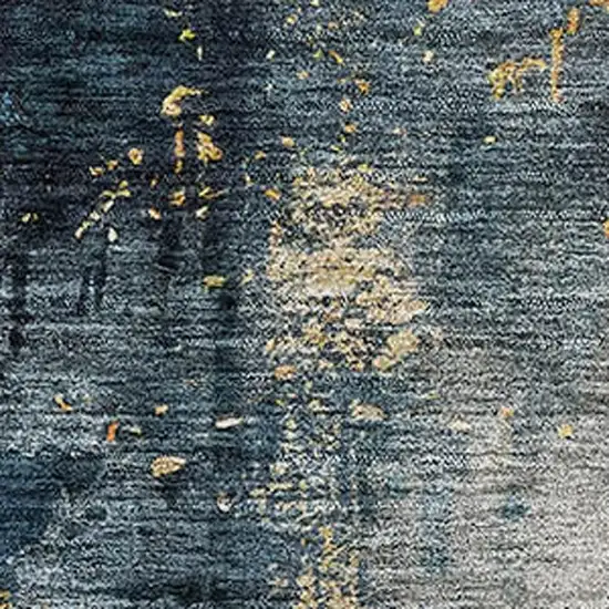 Blue Gold And Silver Abstract Washable Area Rug With UV Protection Photo 2