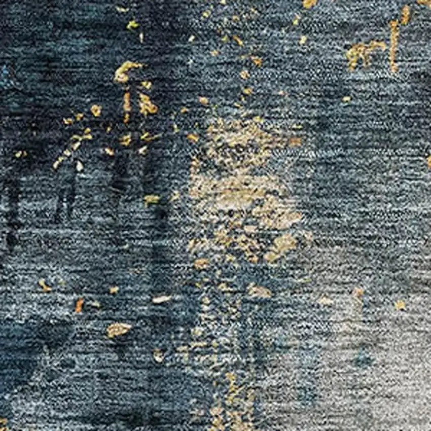 Blue Gold And Silver Abstract Washable Area Rug With UV Protection Photo 2