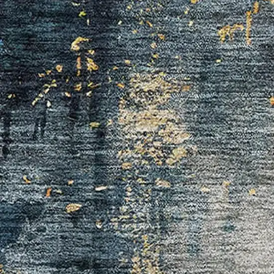Blue Gold And Silver Abstract Washable Area Rug With UV Protection Photo 2