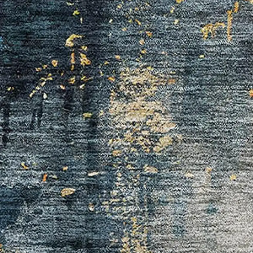 Blue Gold And Silver Abstract Washable Area Rug With UV Protection Photo 2