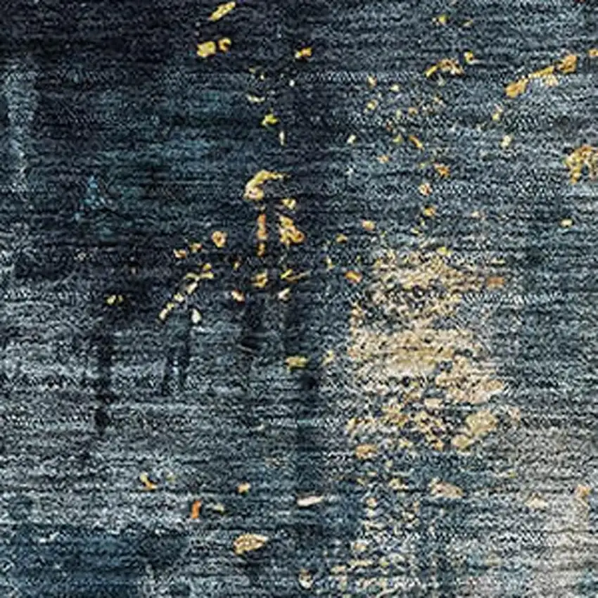 Blue Gold And Silver Abstract Washable Area Rug With UV Protection Photo 2